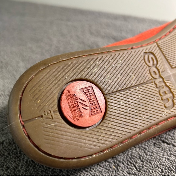 Camper | Red-Orange Leather Flats - Picture 7 of 9